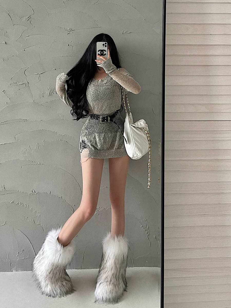 YoungGirlDay Áo cardigan dệt kim dài tay kiểu Mỹ phong cách Mỹ, dáng rộng, khoét lỗ, rách, có thắt lưng, hợp thời trang