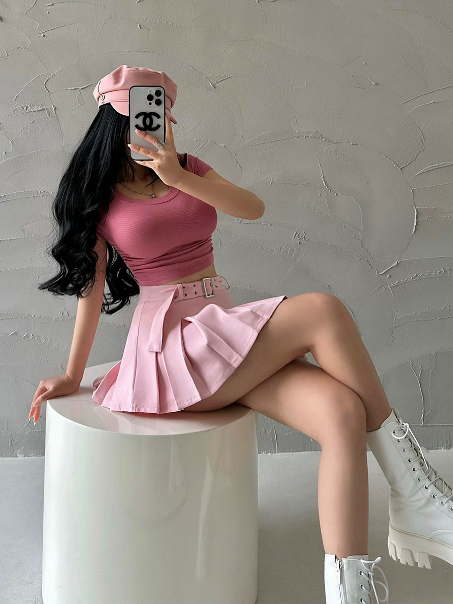 YoungGirlDay khao khát thuần khiết gợi cảm giảm tuổi tác đa năng chống lộ hàng quần short an toàn váy xếp ly váy ngắn có thắt lưng
