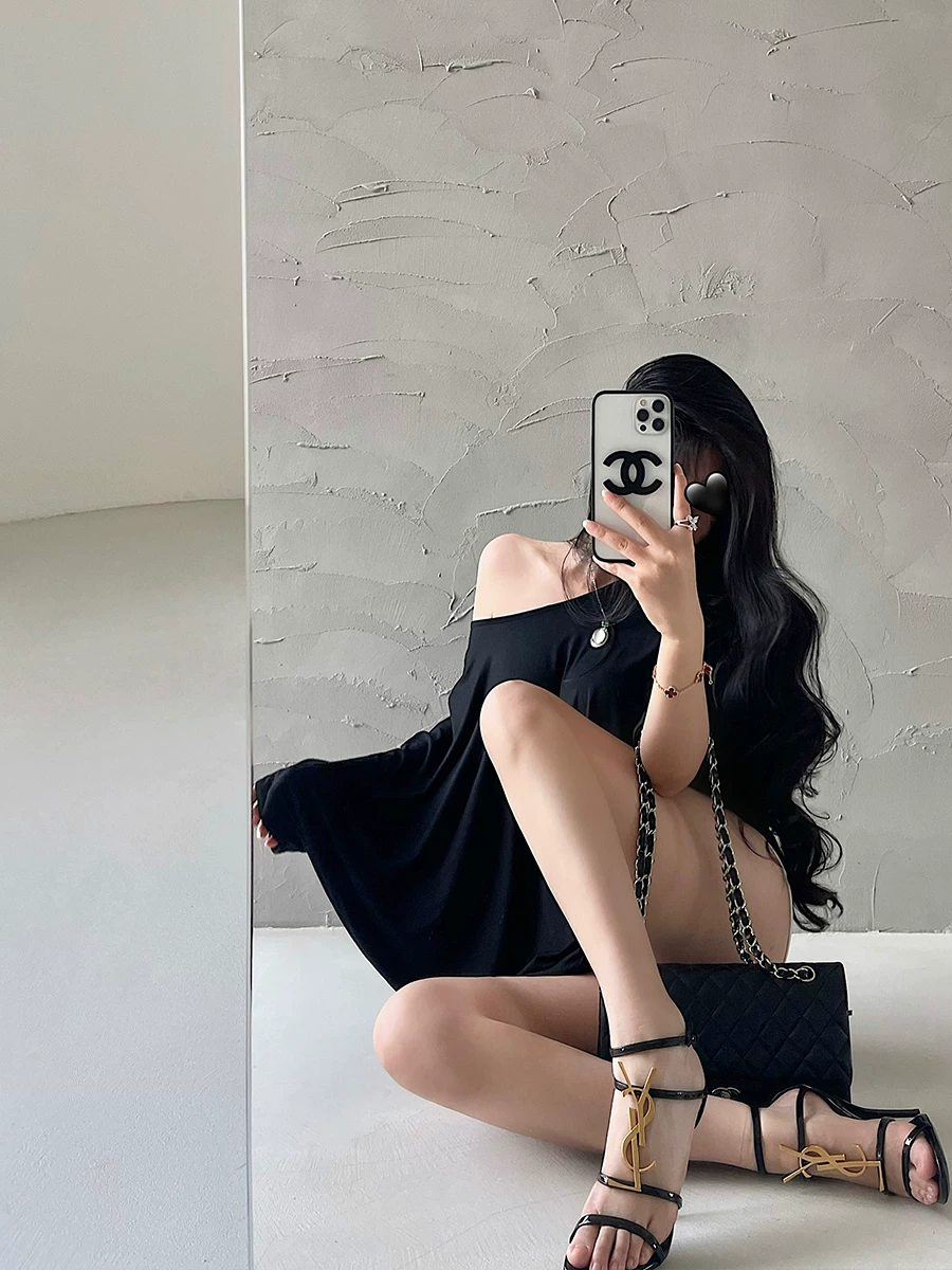 YoungGirlDay Pure Desire Không khí thư thái Gợi cảm lệch vai Tay áo cánh dơi Áo thun chống nắng mỏng rộng rãi hàng đầu
