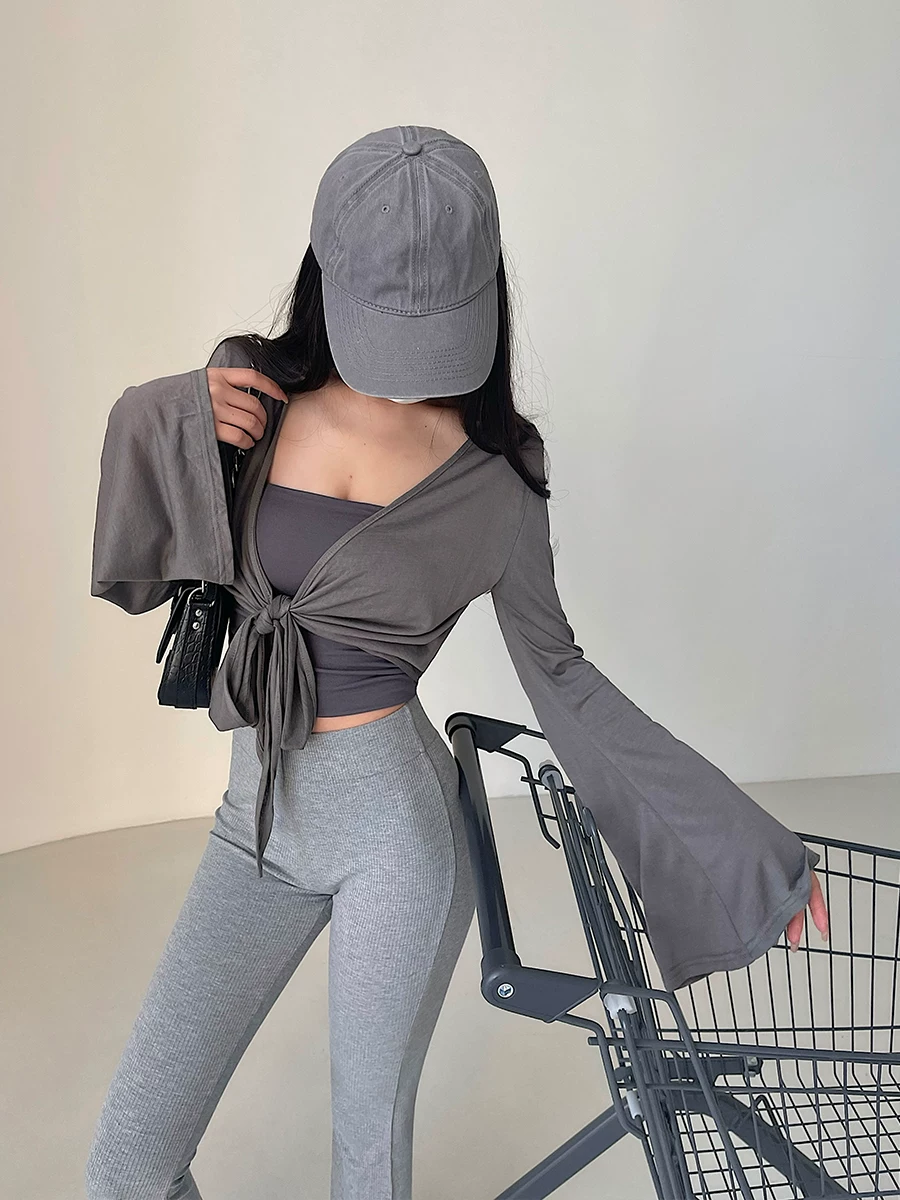 YoungGirlDay phong cách thuần khiết khao khát sự khao khát, áo cardigan ngắn tay chuông màu trơn, áo khoác chống nắng siêu mỏng