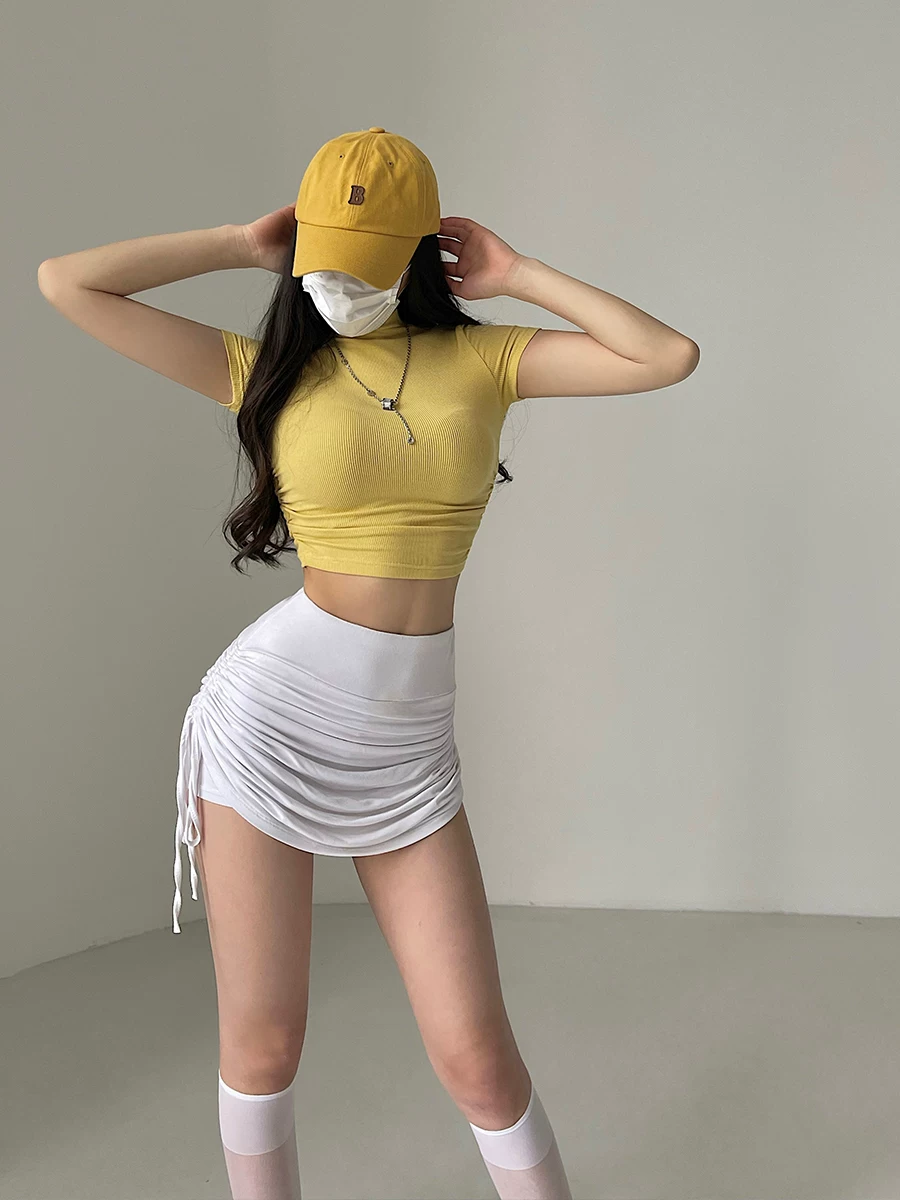 YoungGirlDay Pure Desire sexy slim fit áo crop top cổ cao màu trơn ngắn tay dành cho nữ.