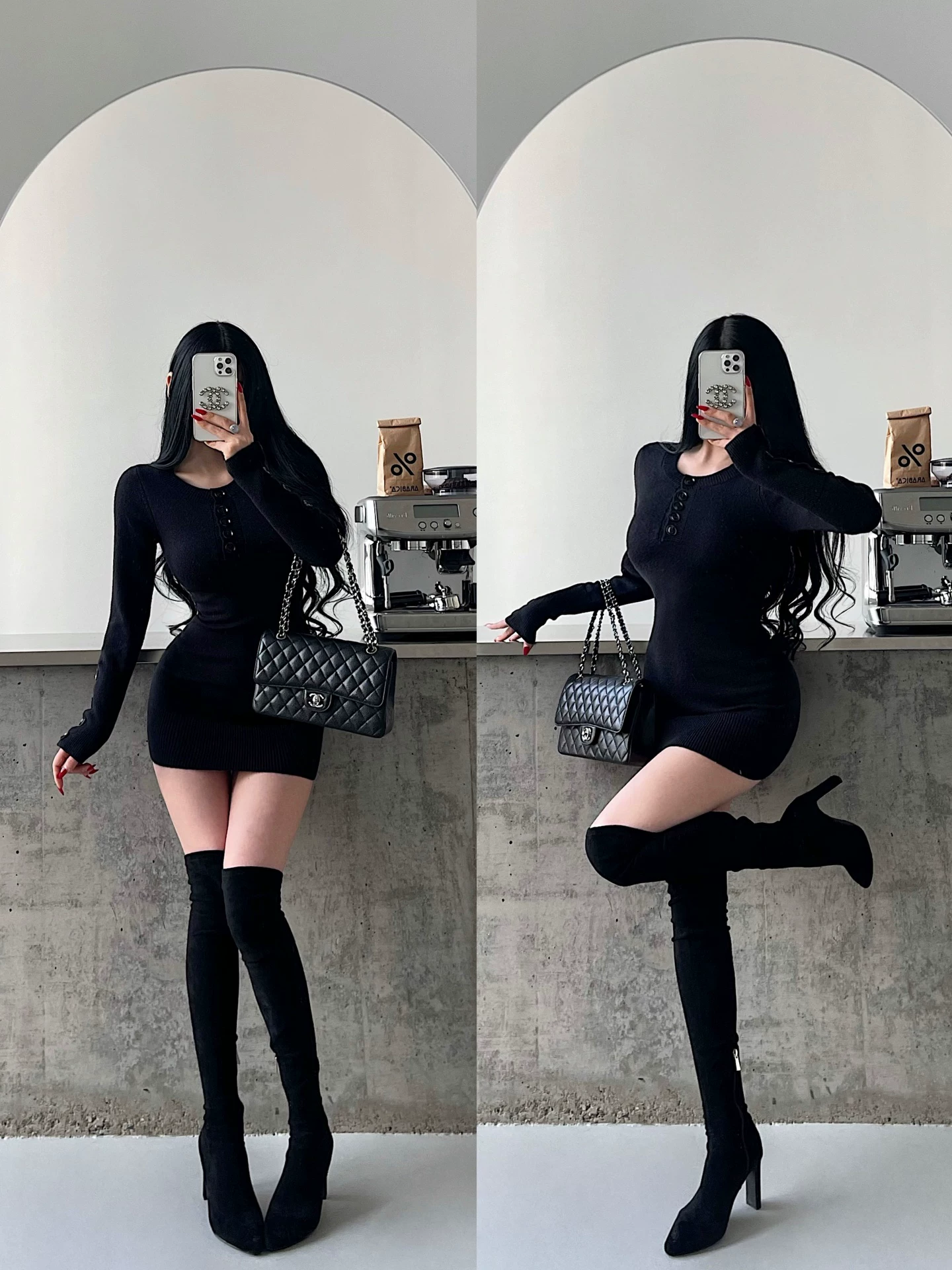 YoungGirlDay khao khát thuần khiết gợi cảm cổ tròn một hàng khuy ôm sát tay dài váy dệt kim bodycon váy ngắn