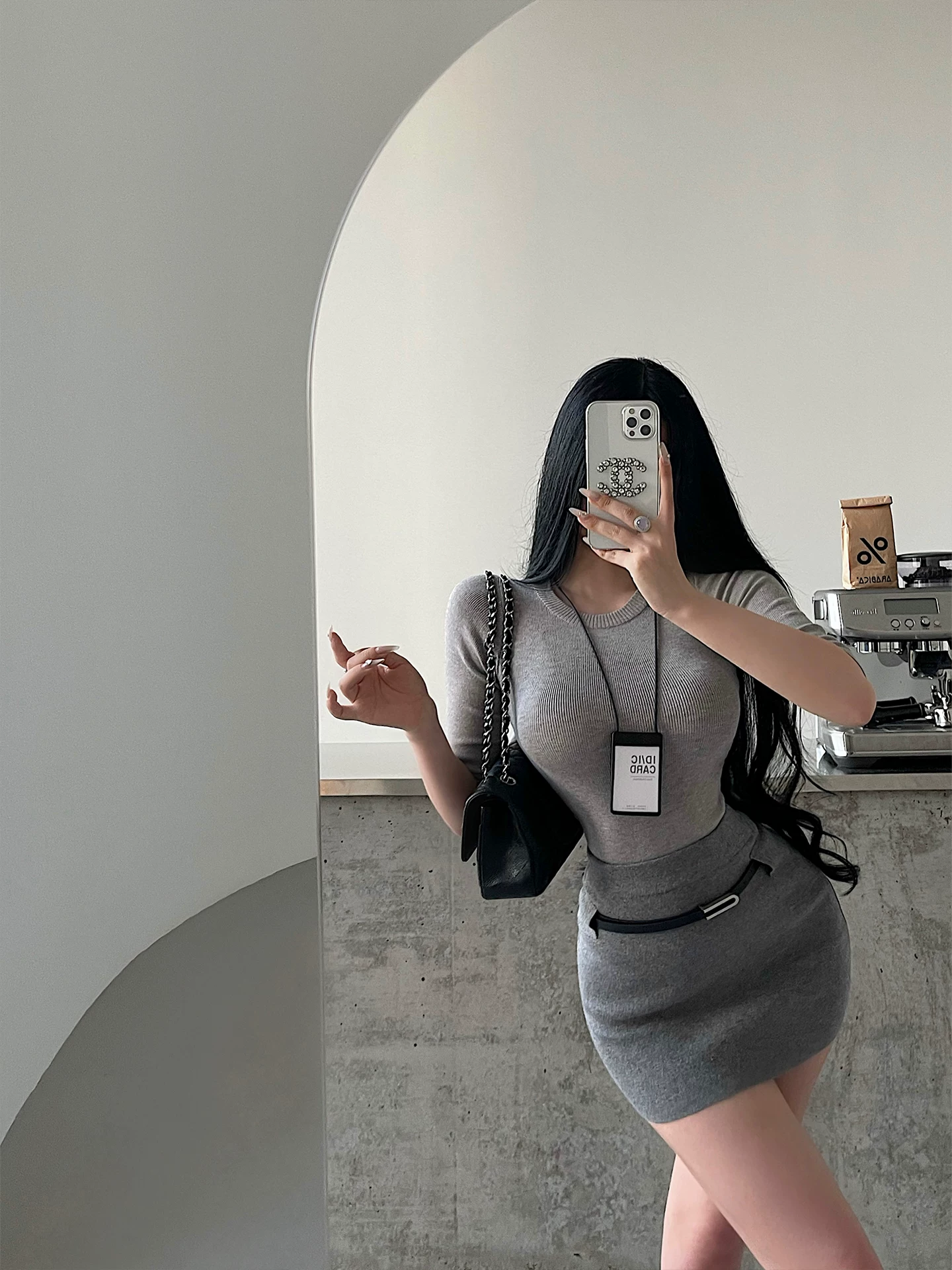 YoungGirlDay Phong cách Hàn Quốc thuần khiết gợi cảm OL váy ôm sát eo cao có thắt lưng.