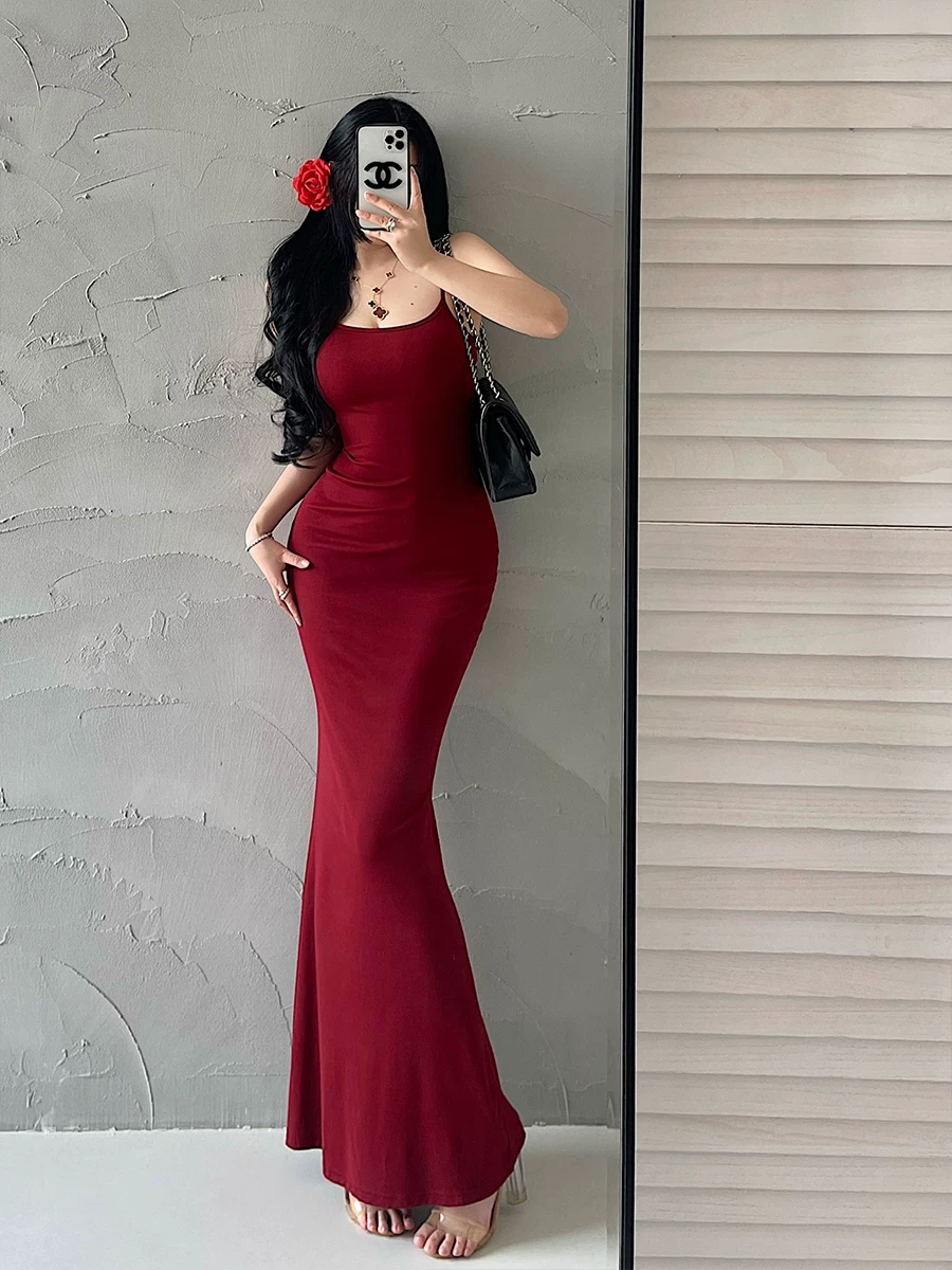 YoungGirlDay khao khát thuần khiết gợi cảm ôm sát cơ thể có thể điều chỉnh dây đeo vai ôm sát hông váy đuôi cá váy dài