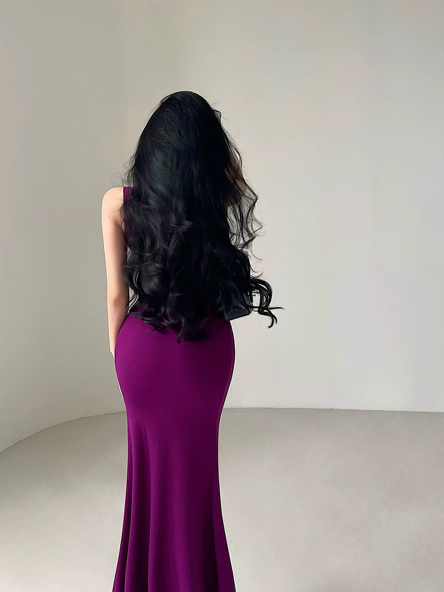 YoungGirlDay khao khát thuần khiết gợi cảm ôm sát cơ thể không tay xẻ tà cao cấp váy đuôi cá váy dài