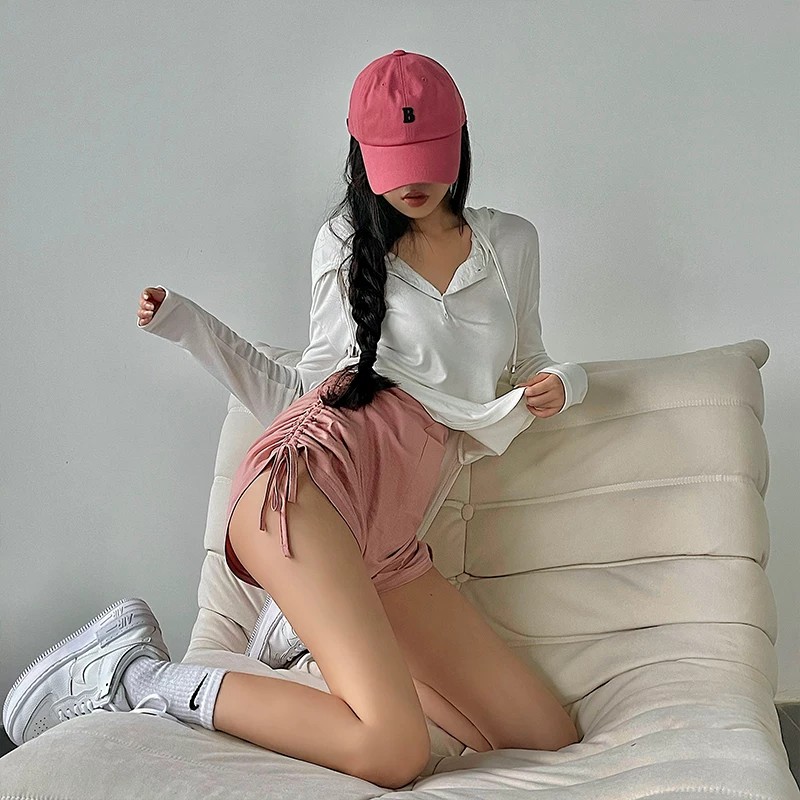 YoungGirlDay Quần short thể thao eo cao có dây rút gợi cảm phong cách Âu Mỹ, quần short thể thao thông thường