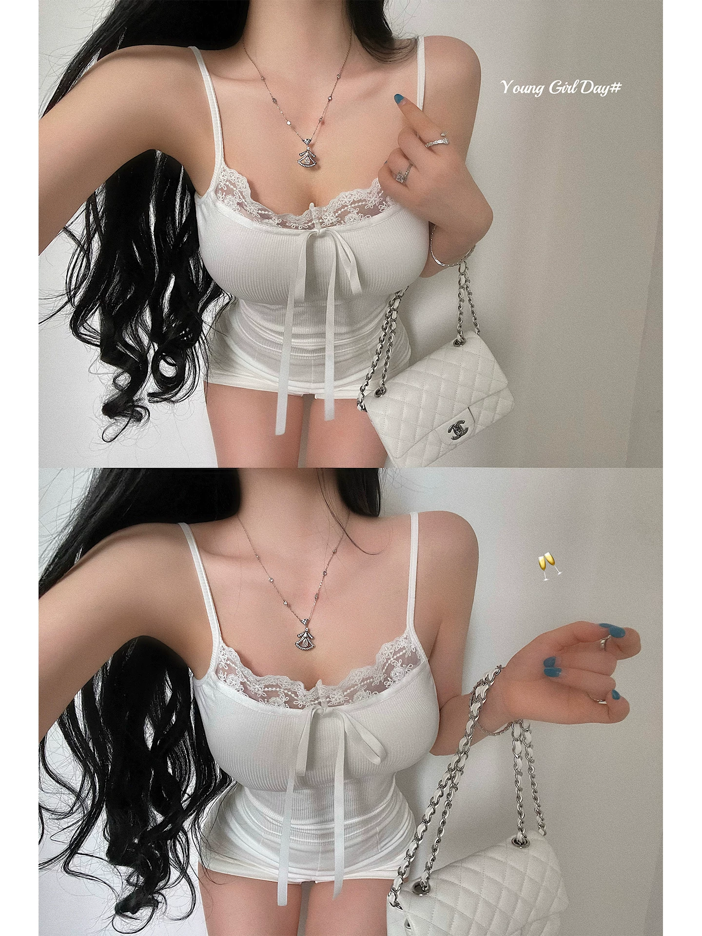 YoungGirlDay thuần khiết gợi cảm, áo yếm ren phối ren ôm sát có nơ, kèm miếng lót ngực