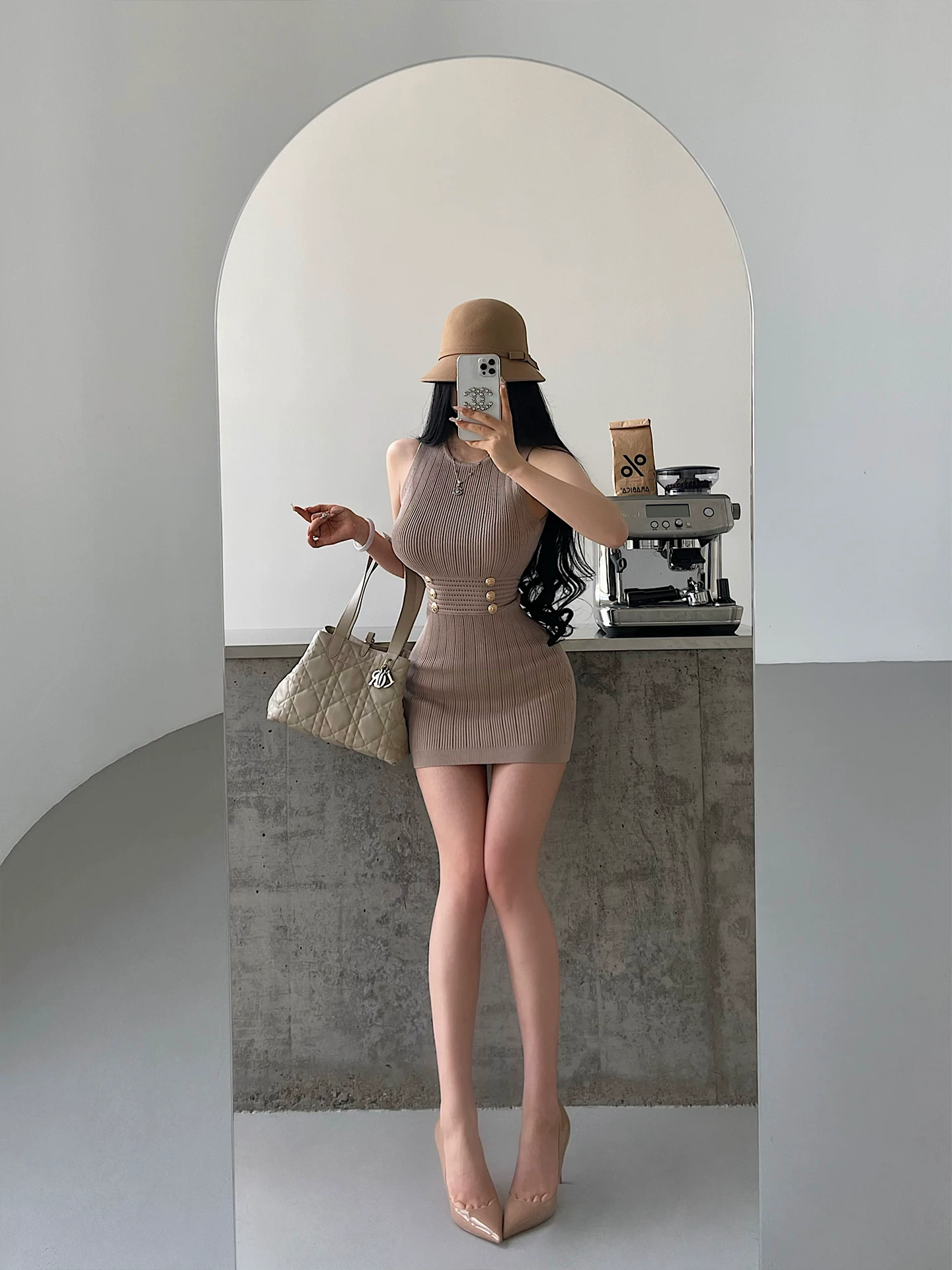 YoungGirlDay phong cách Hàn Quốc thuần khiết khao khát thon gọn eo thon gọn có khóa kim loại không tay đầm bodycon váy ngắn