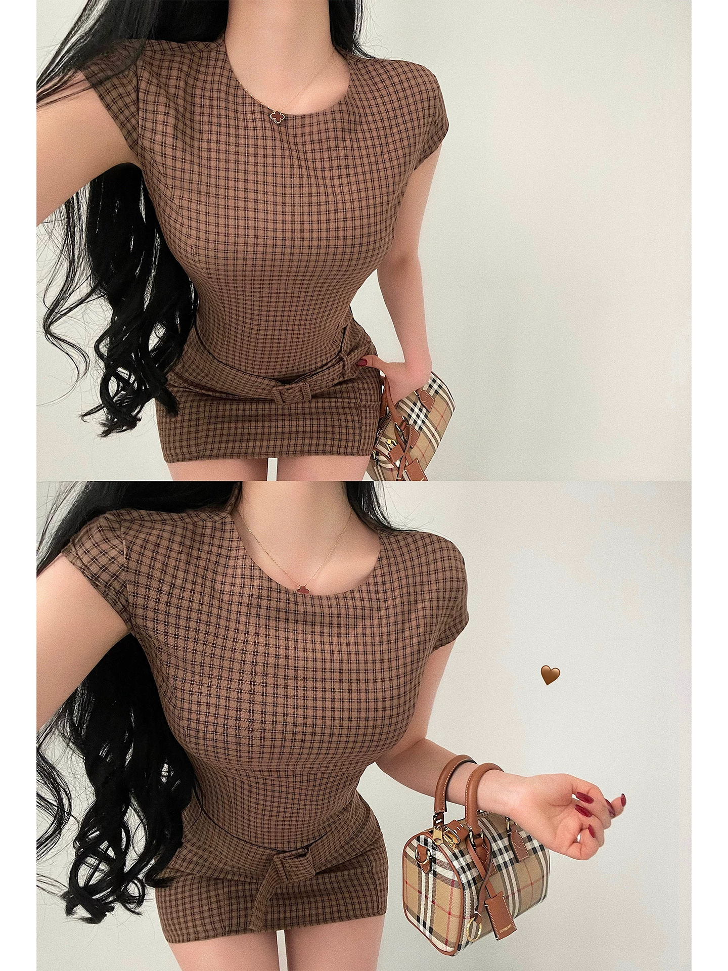 YoungGirlDay phong cách retro thuần khiết gợi cảm thắt lưng ôm eo váy ôm sát kẻ sọc váy ngắn