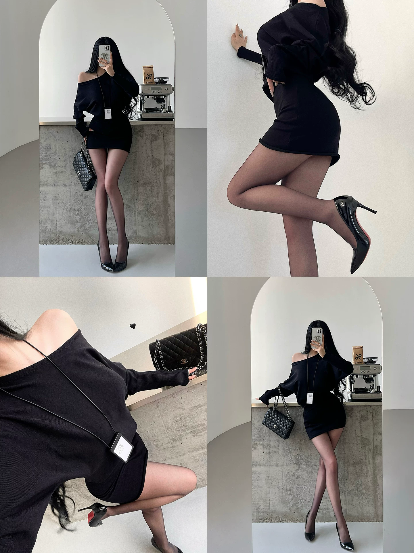 YoungGirlDay phong cách lười biếng, áo trễ vai dáng rộng tay dài, cạp cao ôm hông, viền cuộn, váy ngắn, bộ đồ dệt kim hợp thời trang