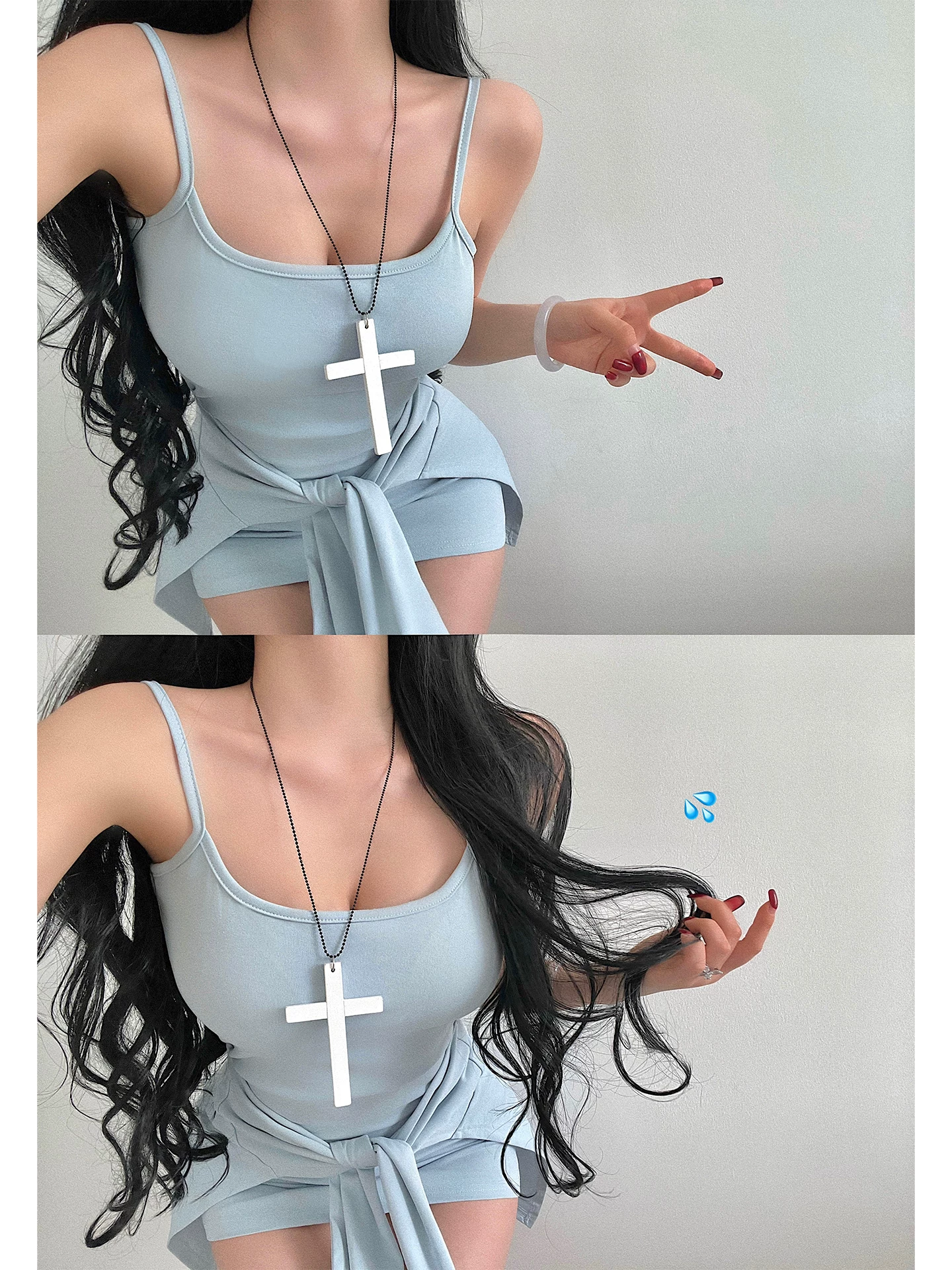 Váy liền thân ngắn ôm sát kiểu hai mảnh giả hai lớp, dây buộc eo, gợi cảm, quyến rũ, dành cho cô gái trẻ.