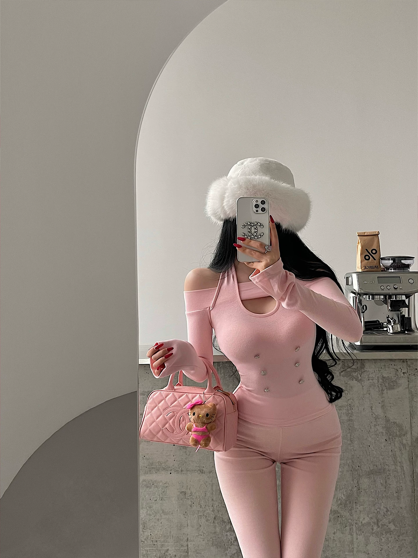 YoungGirlDay Pure Desire Hot Girl Gợi Cảm Lệch Vai Rỗng Ra Đôi Ngực Trang Trí Tay Dài Dây Cổ Áo Thun Hàng Đầu