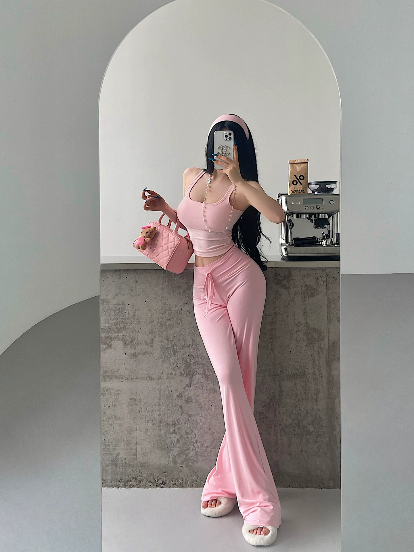 YoungGirlDay Kardashian quần yoga dáng suông cạp cao có dây rút, quần dài chạm sàn, quần yoga dáng suông, quần dài chạm sàn