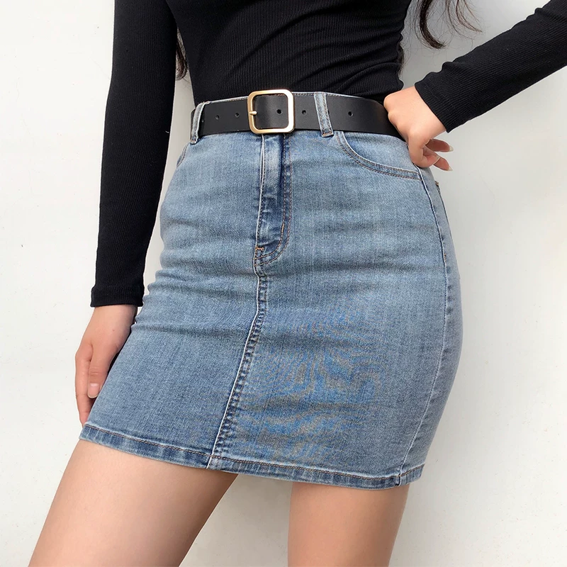 YoungGirlDay siêu tôn dáng chân, cạp cao, gợi cảm, ôm sát, chất liệu denim co giãn, váy ngắn