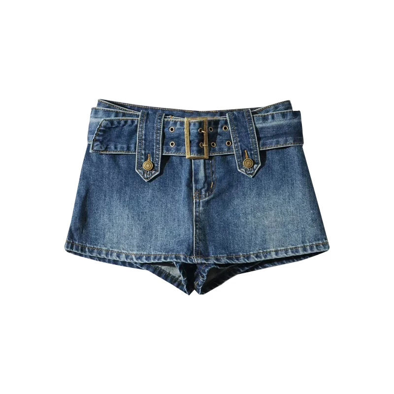 YoungGirlDay Váy denim siêu ngắn, cạp cao, ôm sát, thiết kế chống lộ hàng và ôm sát cơ thể.