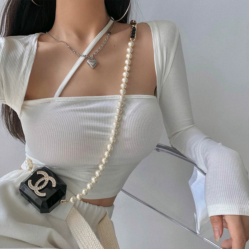 YoungGirlDay Pure Desire Áo thun dài tay không tay bất đối xứng gợi cảm, hở xương đòn, dành cho nữ.