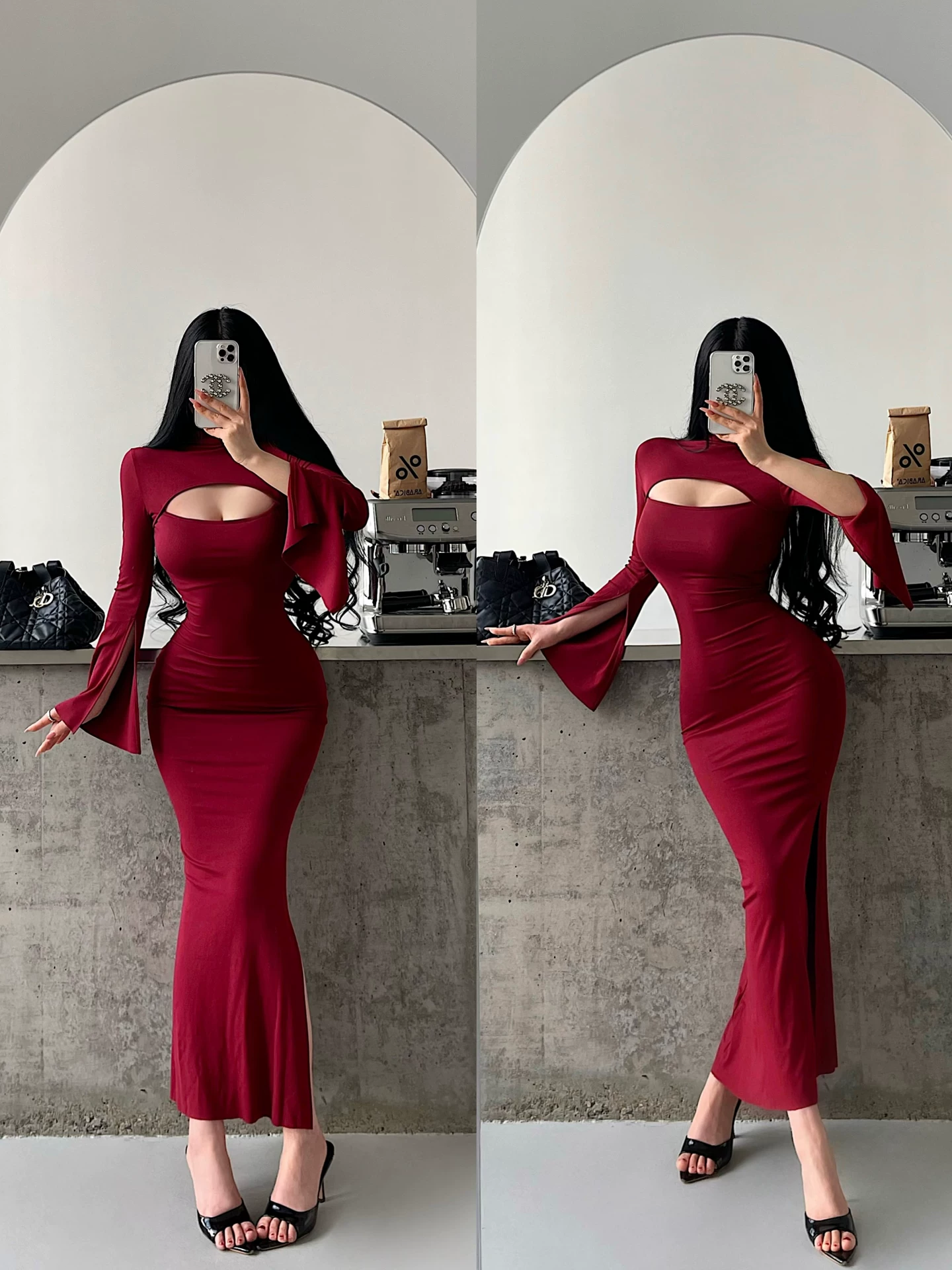 YoungGirlDay đầm dài ôm sát dáng đuôi cá, cổ cao, tay loe, xẻ tà bên hông, gợi cảm.