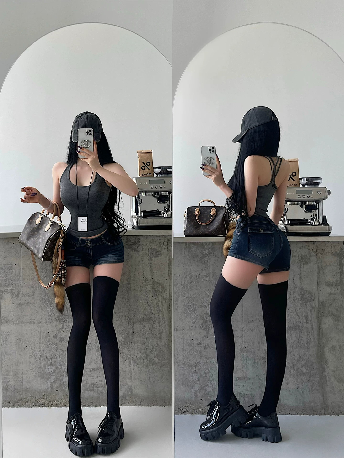YoungGirlDay khao khát thuần khiết hot girl gợi cảm quần cạp thấp nâng hông nâng mông kéo dài chân quần short denim đa năng quần short nóng bỏng