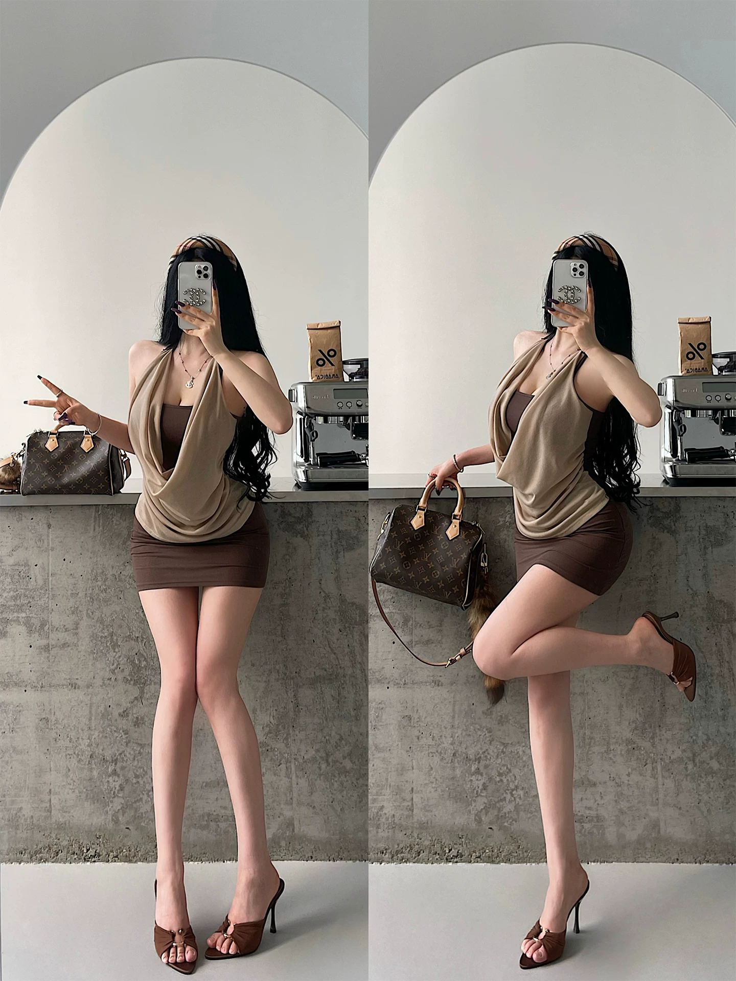 YoungGirlDay khao khát thuần khiết gợi cảm, váy hai dây giả hai mảnh, eo thon, váy ngắn ôm sát cơ thể