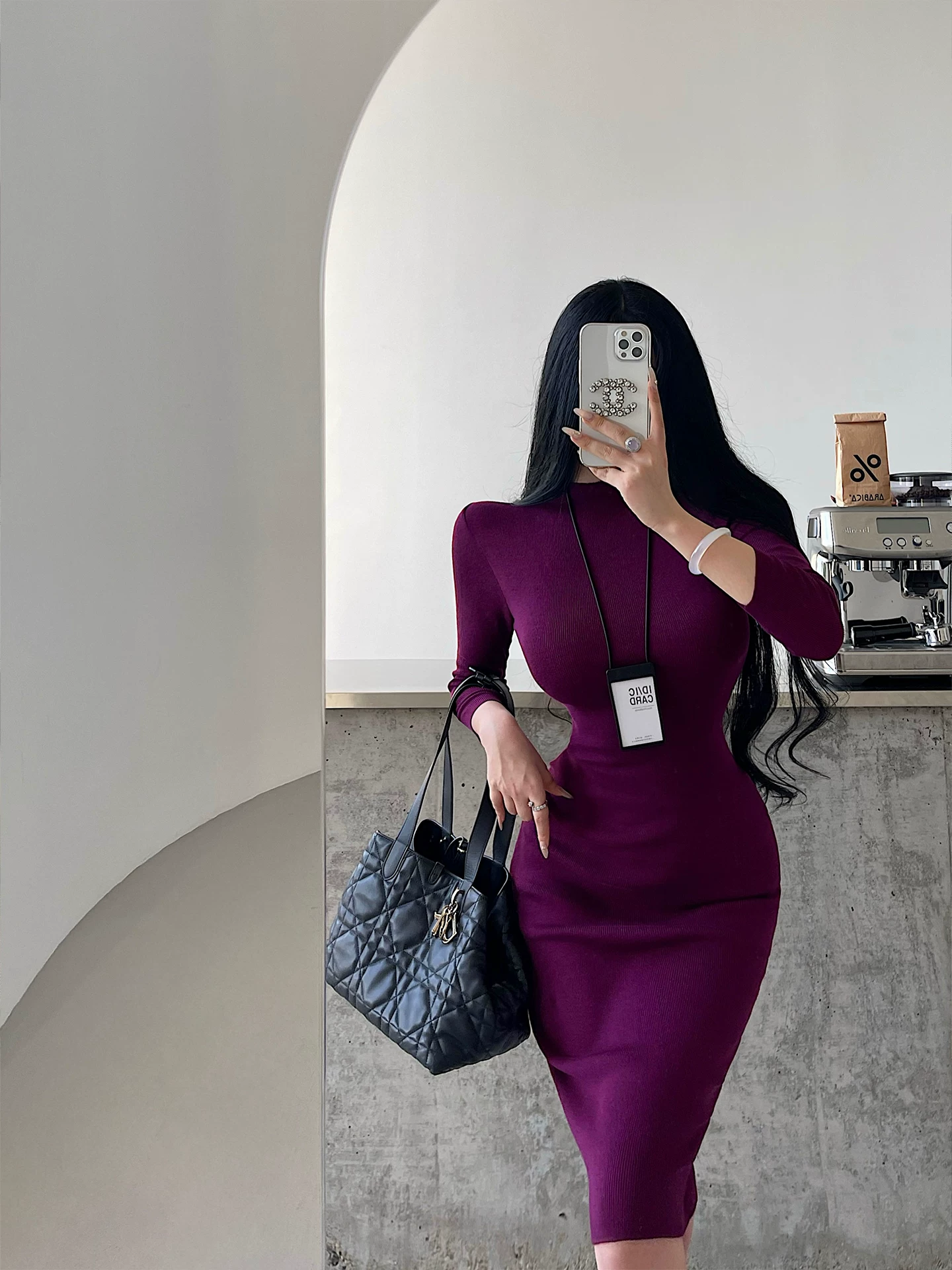 Áo thun dệt kim co giãn tay lửng, ôm sát, cổ cao, kiểu dáng cơ bản của YoungGirlDay