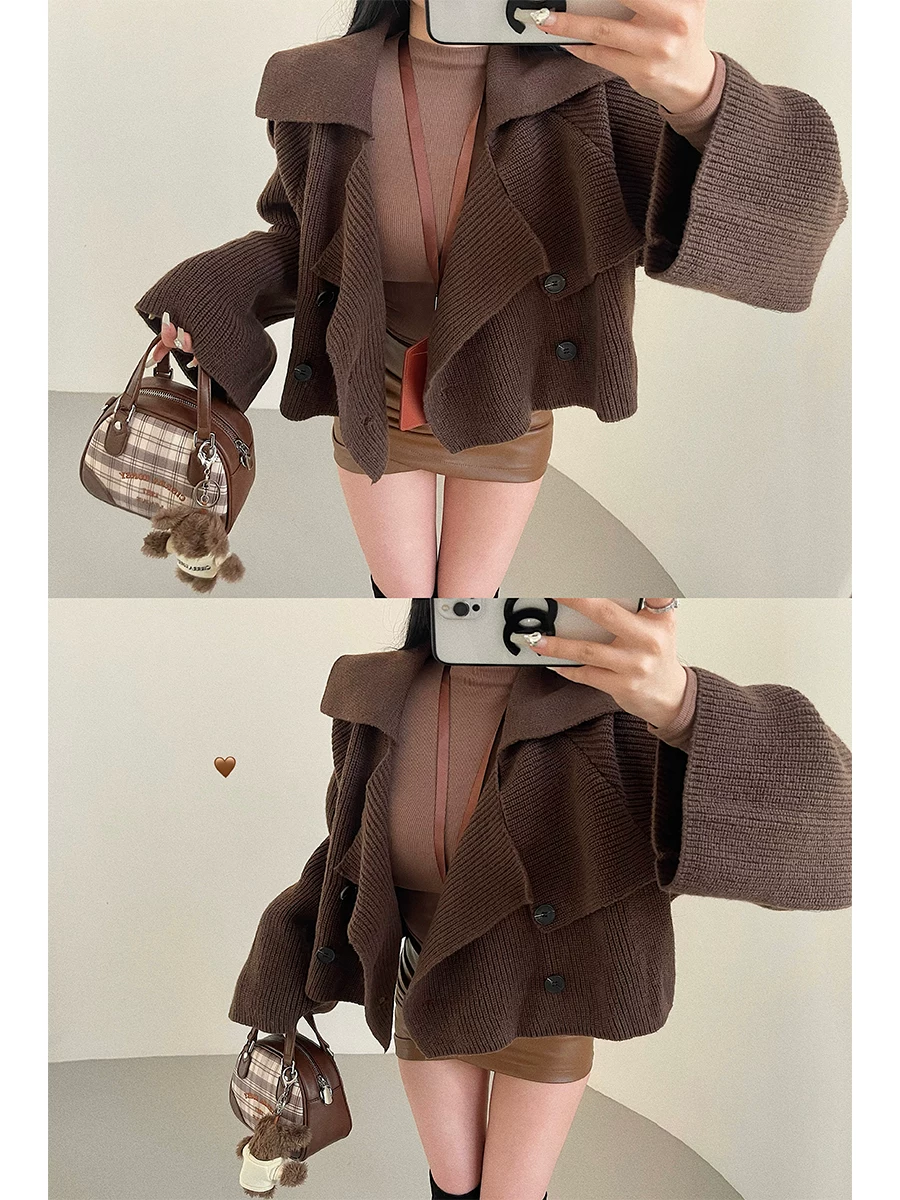 YoungGirlDay lazy vibe áo khoác cardigan dệt kim dáng rộng, dài tay, dáng rộng, có hai hàng khuy