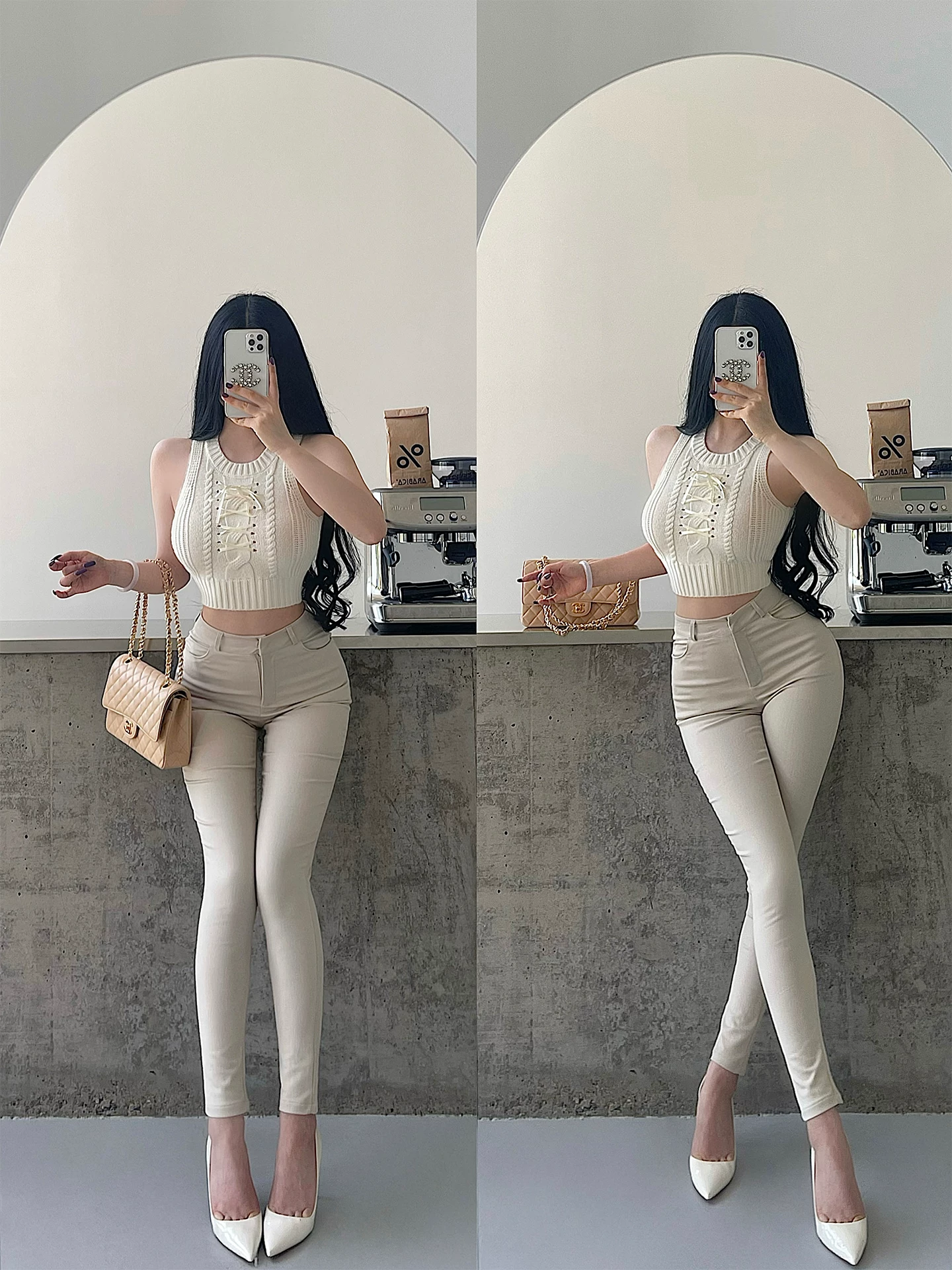 Áo vest dệt kim ngắn tay, cổ tròn, thắt nơ, ôm sát, thanh lịch và ngọt ngào của YoungGirlDay