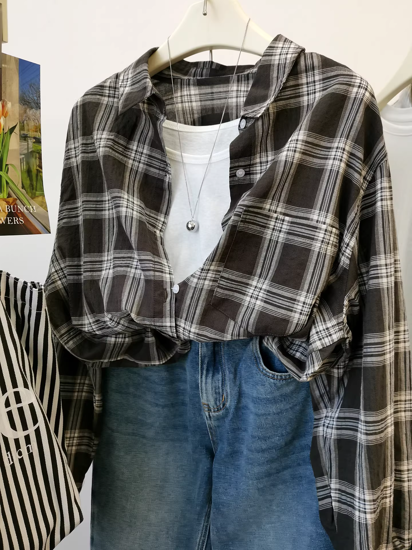 Áo sơ mi dài tay xếp lớp kẻ sọc màu sắc đa năng phong cách Hàn Quốc dành cho nữ, bộ sưu tập mùa thu mới.