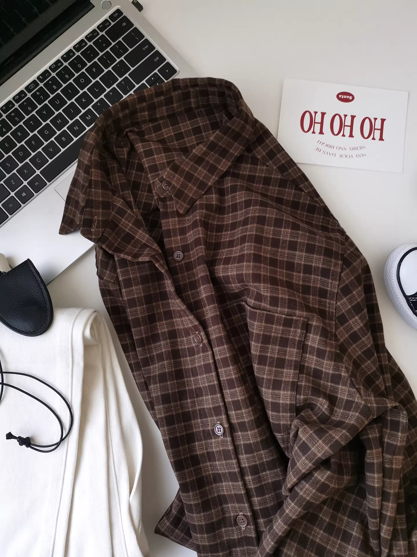 Áo sơ mi kẻ sọc nâu dài tay dày dặn, dáng rộng, phong cách retro, thoải mái, kiểu Hàn Quốc dành cho nữ