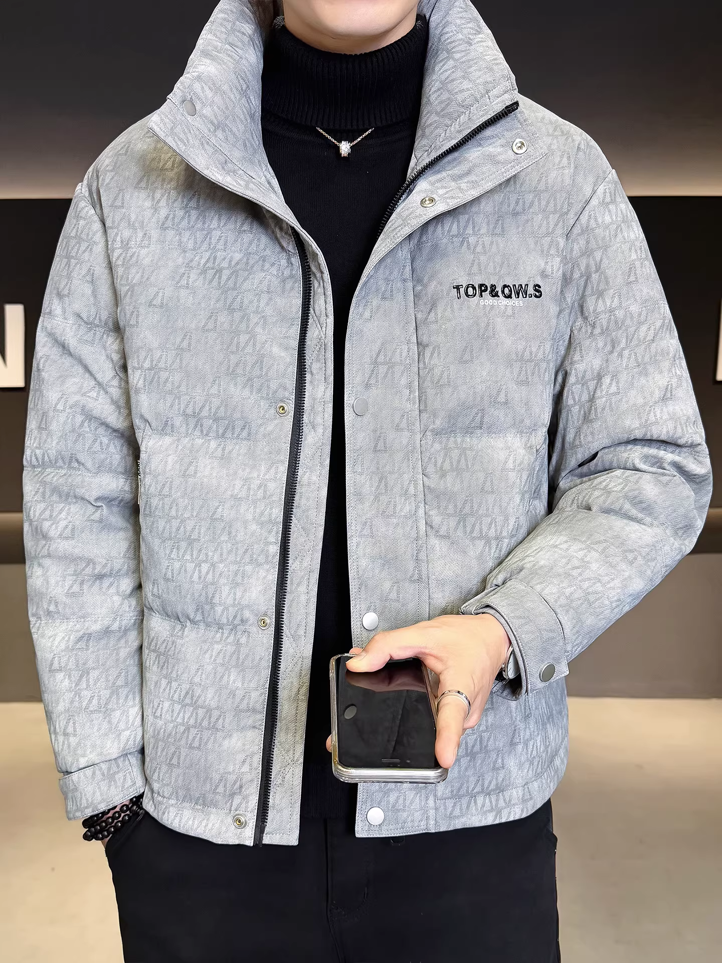 Áo khoác phao nhẹ in họa tiết dành cho nam, mùa đông 2025, kiểu dáng mới chất lượng cao, ngắn gọn, thời trang, ấm áp