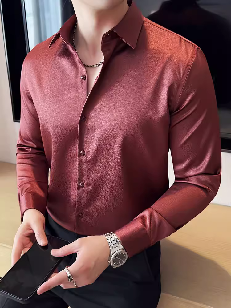 Áo sơ mi nam dài tay, chất liệu cao cấp, thời trang, ôm dáng, hợp xu hướng, phong cách thường ngày, đa năng, lịch sự, chống nhăn, không cần là ủi