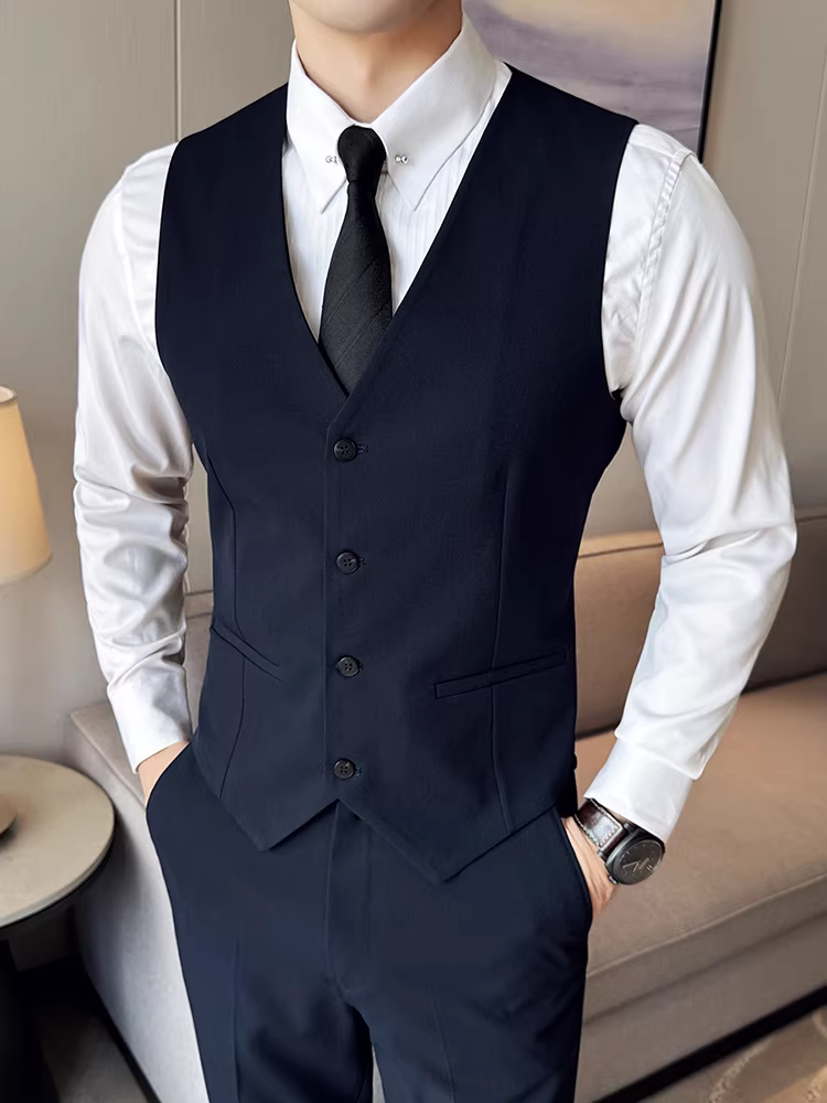 Áo vest nam cổ V, kiểu dáng thời trang ôm body, lịch lãm, thích hợp cho công việc, đám cưới, vest phù rể.