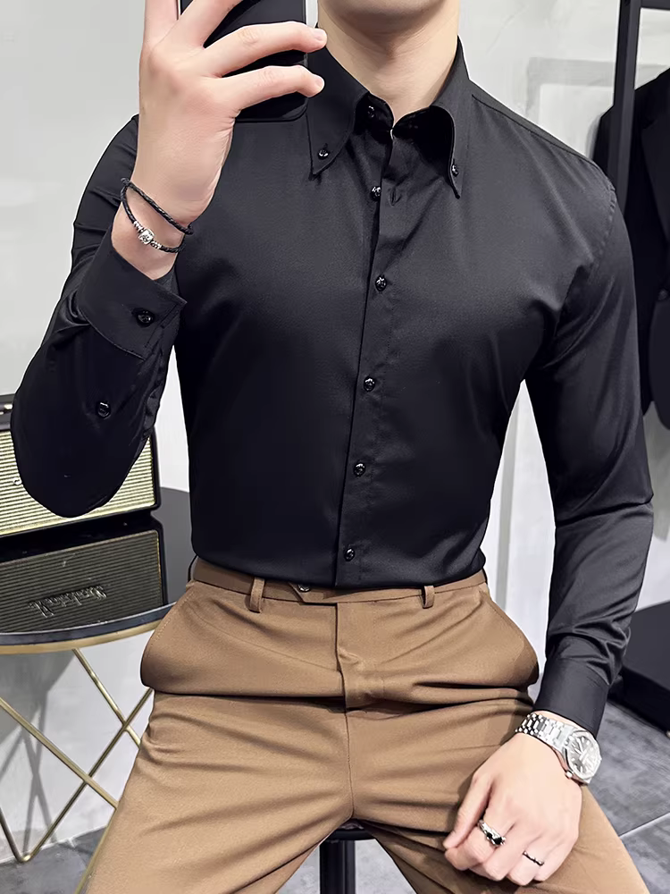 Áo sơ mi nam cổ nhọn kiểu Pháp, tay dài, xuân thu 2024, kiểu dáng mới thời thượng, ôm body, lịch lãm, lịch sự, lịch thi dã.