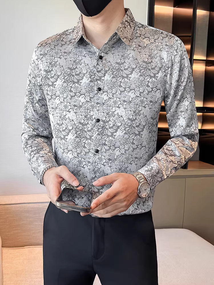Áo sơ mi nam in họa tiết cổ điển tay dài mùa thu 2025 thời trang mới phong cách trẻ trung lịch lãm lịch sự dáng ôm