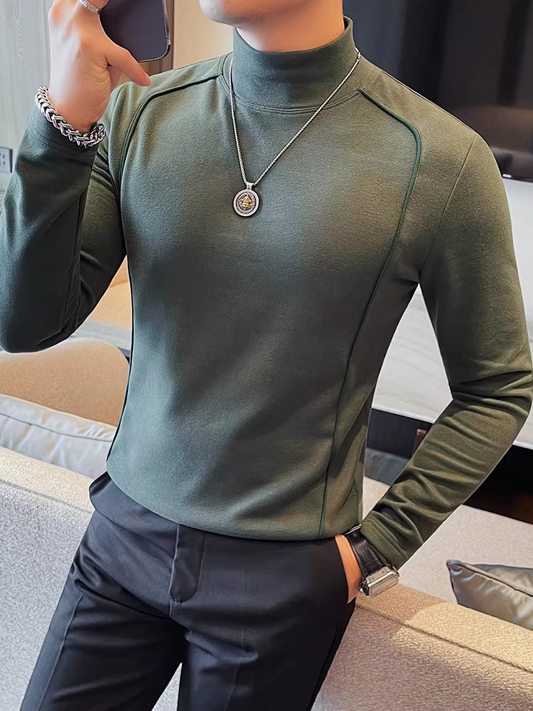 Áo thun dài tay cổ cao giữ nhiệt cho nam, áo dày dặn thời trang thu đông, kiểu dáng ôm sát, ấm áp.