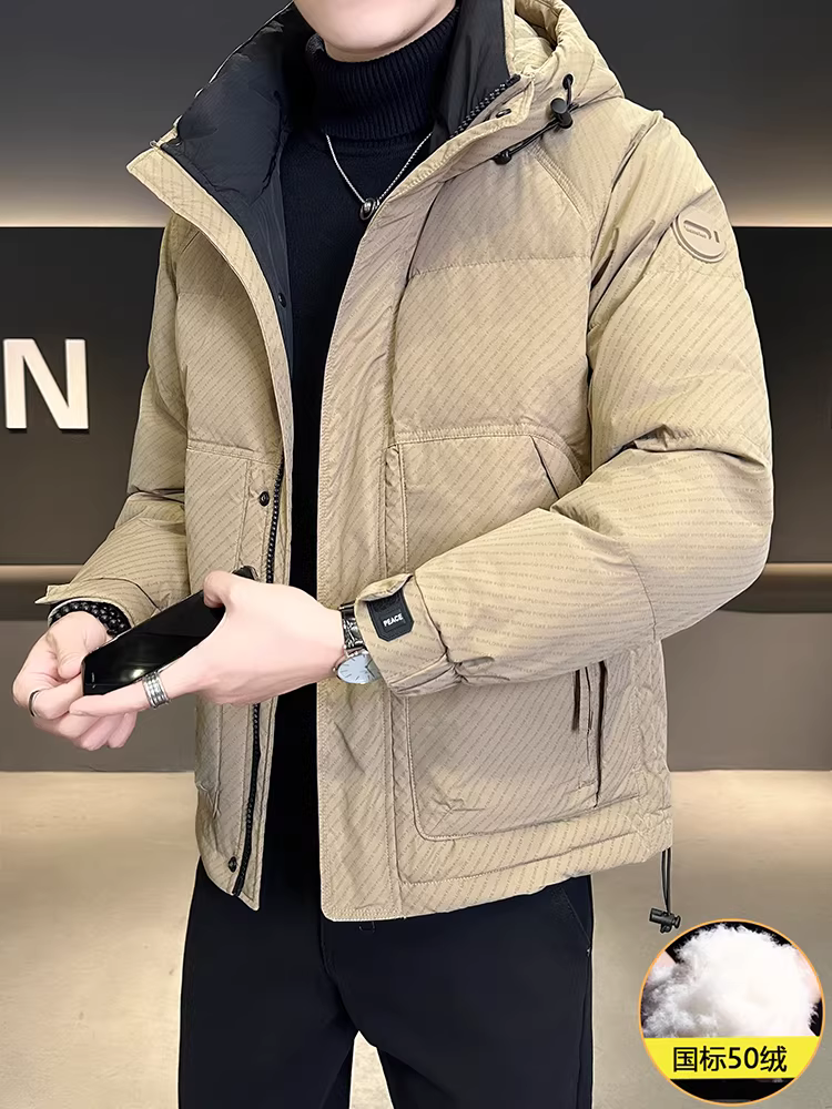 Áo khoác phao in cao cấp dành cho nam, áo khoác ngắn có mũ, mẫu mới mùa đông 2025, chất lượng cao, nhẹ, ấm và chống lạnh