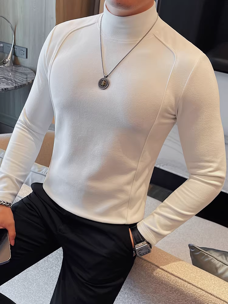 Áo thun dài tay cổ cao giữ nhiệt cho nam, áo dày dặn thời trang thu đông, kiểu dáng ôm sát, ấm áp.