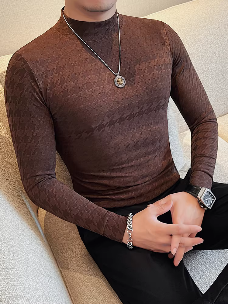 Áo thun nam cổ cao nửa cổ cao cấp, dài tay, xu hướng thời trang xuân thu, giản dị, sành điệu, đa năng, áo thun cổ trung vừa vặn.