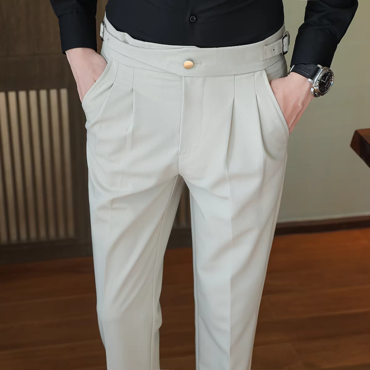 Quần tây nam Naples cạp cao, trang phục công sở cao cấp, quần âu ống đứng mềm mại, quần kiểu Anh lịch lãm