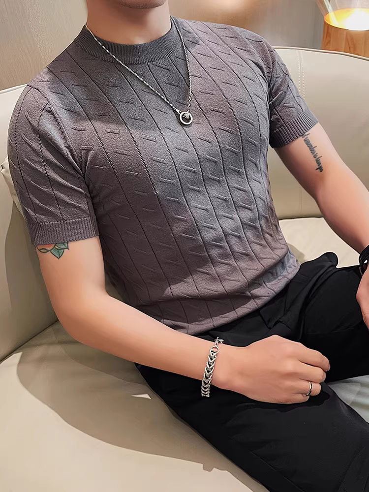 Áo thun nam mùa hè chất liệu lụa đá mỏng, kiểu dáng thời trang cao cấp, ôm body, cổ tròn, đa năng