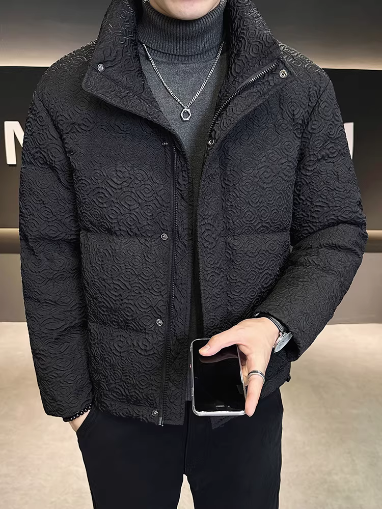 Áo khoác nam cao cấp có họa tiết nổi, áo khoác dày mùa đông, thương hiệu thời thượng, áo khoác thường ngày phổ biến, ấm áp và chống lạnh chất lượng cao