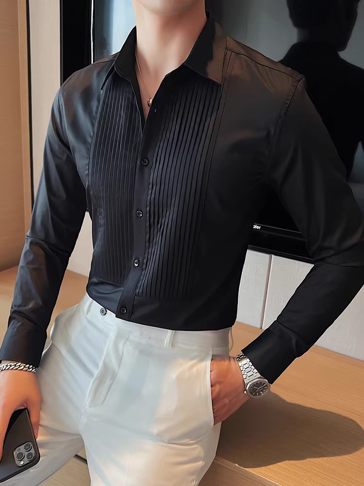 Áo sơ mi cưới kiểu Pháp cho nam, dài tay, trang phục công sở cao cấp, áo sơ mi chú rể, áo sơ mi ôm dáng kiểu Anh