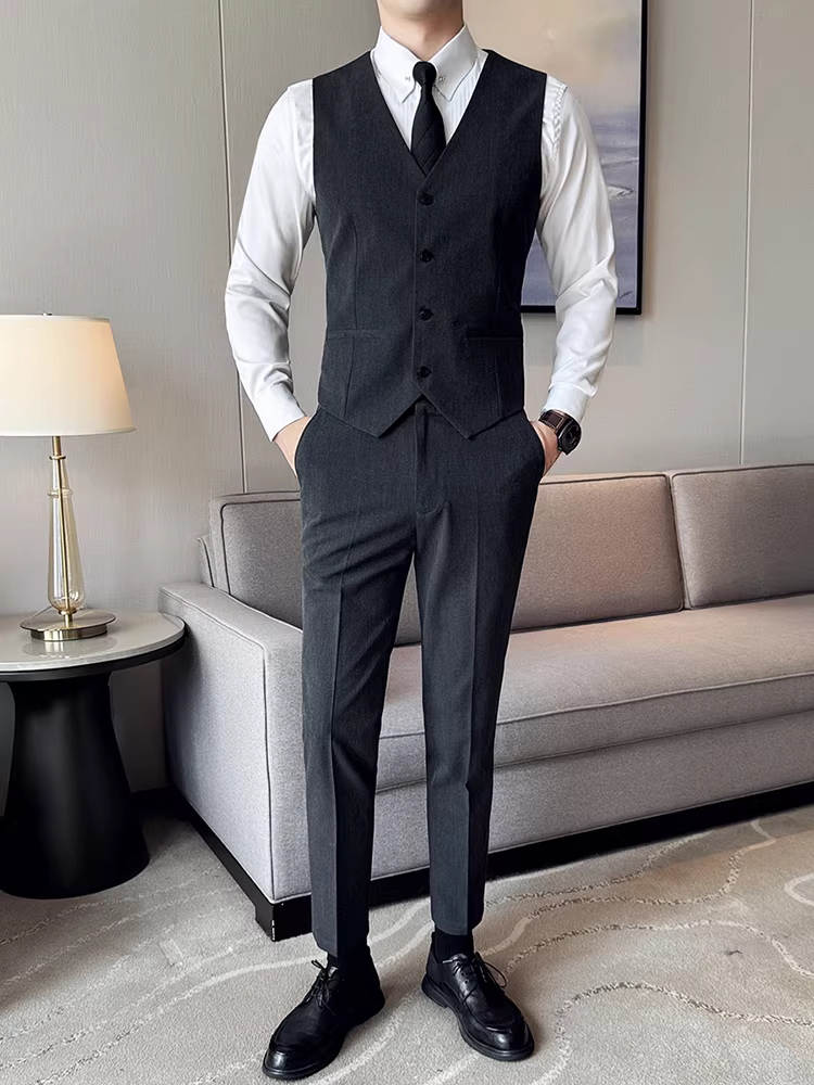 Áo vest nam cổ V, kiểu dáng thời trang ôm body, lịch lãm, thích hợp cho công việc, đám cưới, vest phù rể.