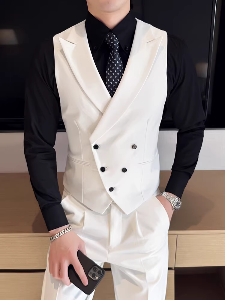 Áo vest nam cổ chữ V hai hàng khuy, phong cách Anh quốc lịch lãm, vest cưới chú rể, vest phù rể cao cấp ôm dáng.