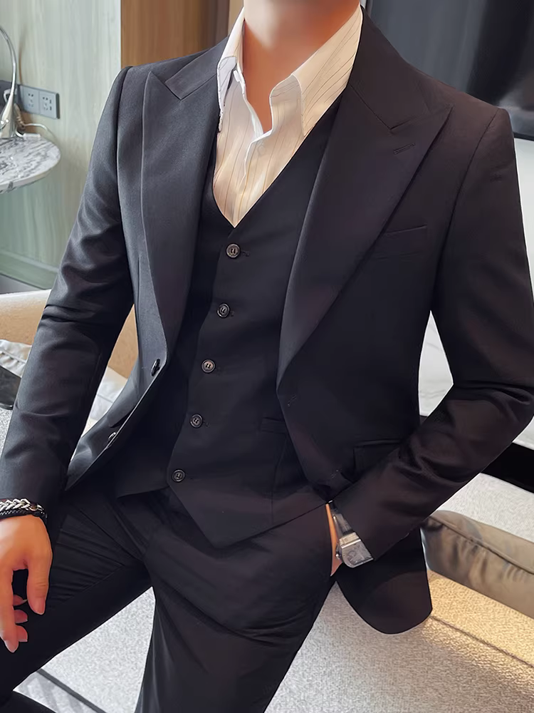 Bộ vest nam cao cấp, thời trang và đa năng, kiểu dáng ôm sát, lịch lãm và mềm mại, dễ chăm sóc, bộ vest ba mảnh phong cách business casual