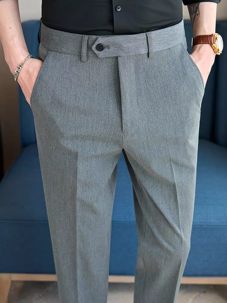 Quần âu nam, chất liệu cao cấp, màu trơn, đa năng, thích hợp cho công việc, kiểu dáng thời trang ôm dáng, không nhăn.