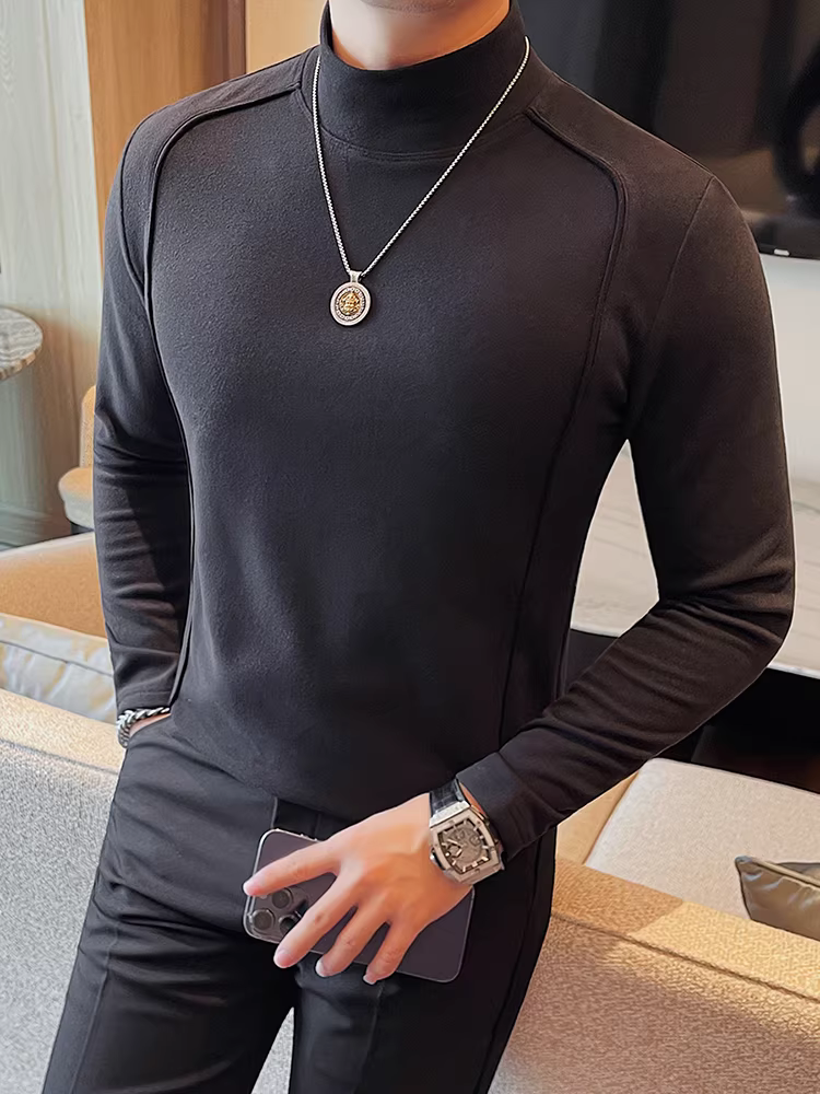 Áo thun dài tay cổ cao giữ nhiệt cho nam, áo dày dặn thời trang thu đông, kiểu dáng ôm sát, ấm áp.