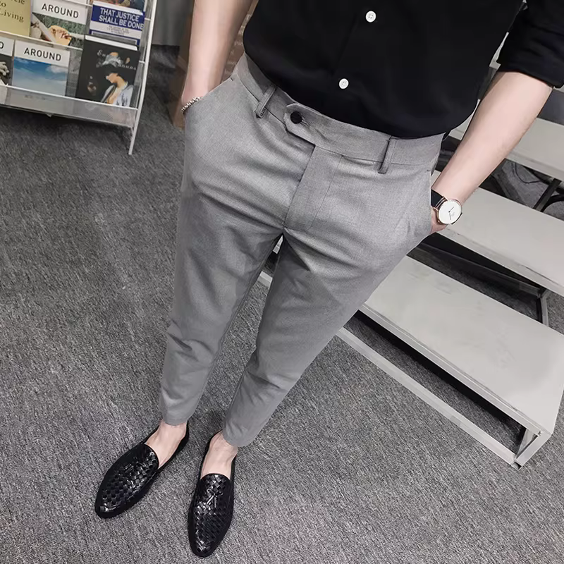 Quần nam chín phần, kiểu Hàn Quốc mùa hè, thời trang, dáng ôm, ống côn, không nhăn, kiểu Anh, thích hợp mặc mùa xuân thu.