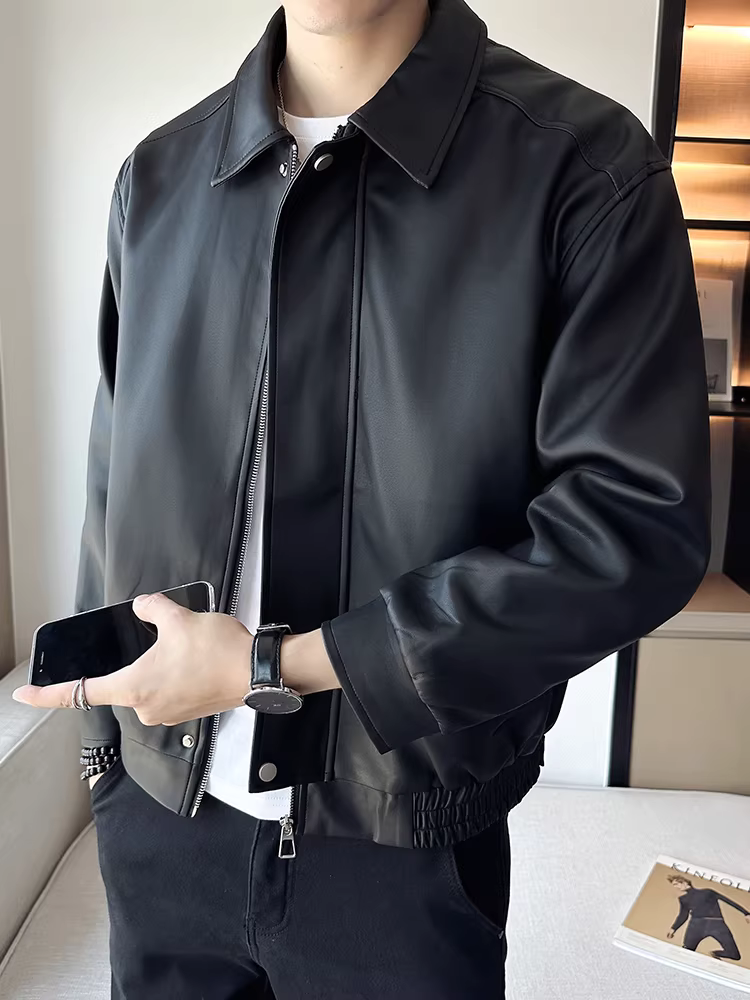 Áo khoác da nam cho mùa xuân thu, thương hiệu thời trang cao cấp, áo khoác ngắn phong cách Hàn Quốc, đa năng, chất liệu PU, kiểu dáng cá tính
