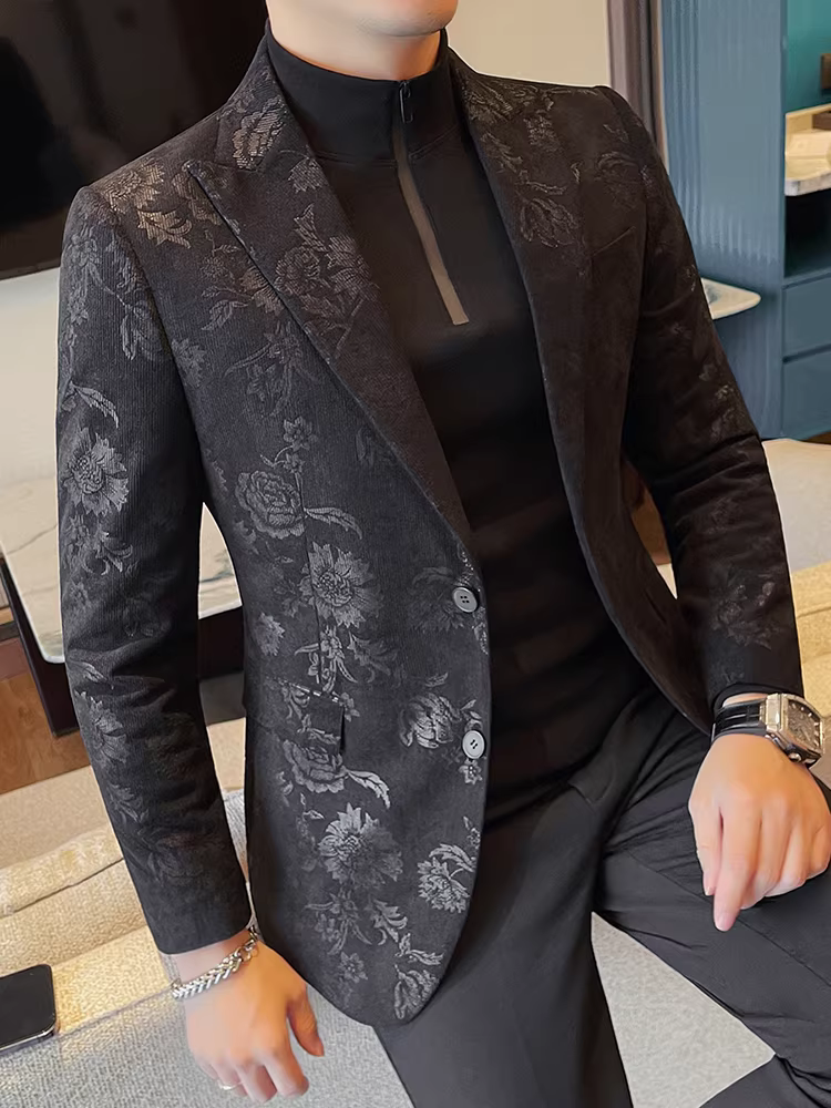 Áo blazer hoa cao cấp dành cho nam, kiểu mới xuân thu 2025, phong cách công sở lịch lãm, đa năng, hợp thời trang, dáng ôm, kiểu đơn giản.