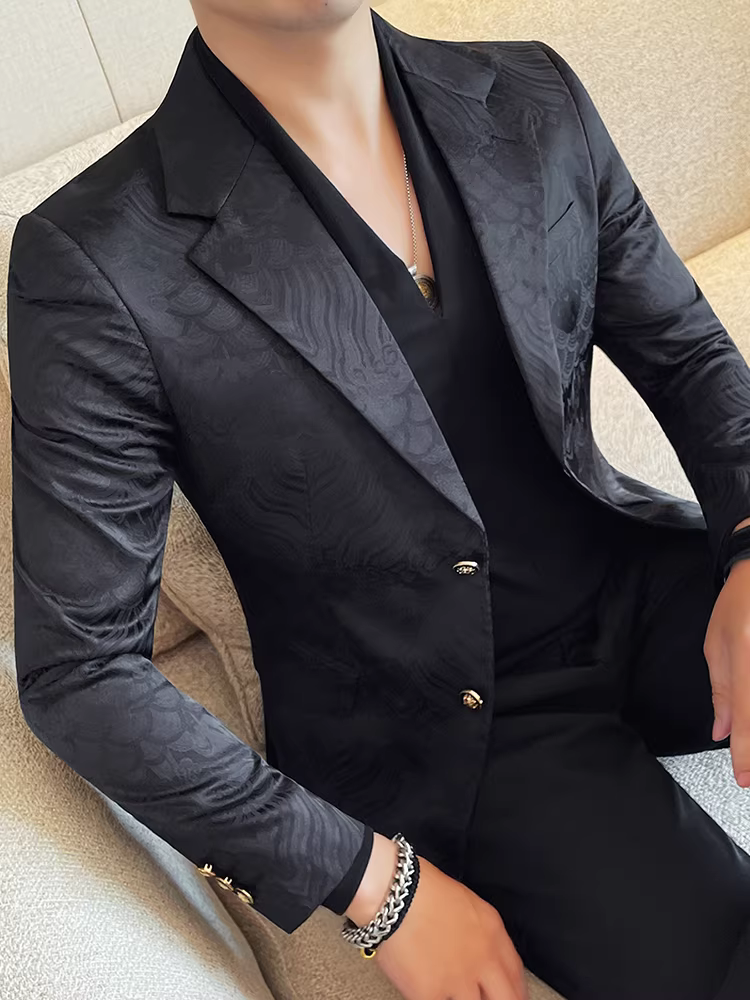 Áo blazer nam cao cấp in họa tiết, thu đông 2025 kiểu Hàn Quốc mới, dáng ôm thời trang, phong cách cá tính